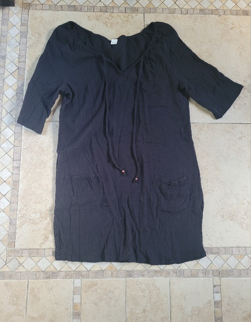 Merona Black V-Neck Swim Cover-Up Tunic with Front Pockets Dress